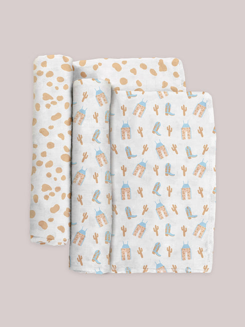 2-pack-square-swaddle-blanket-set-howdy-partner-blue jujube bags at sophiasstyle.com